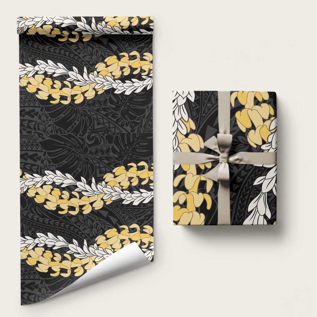 Puakenikeni and Maile Lei Wrapping Paper Black Double Strand Lei LT9 58" × 23" Black - Polynesian Pride