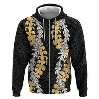 Puakenikeni and Maile Lei Zip Hoodie Black Double Strand Lei