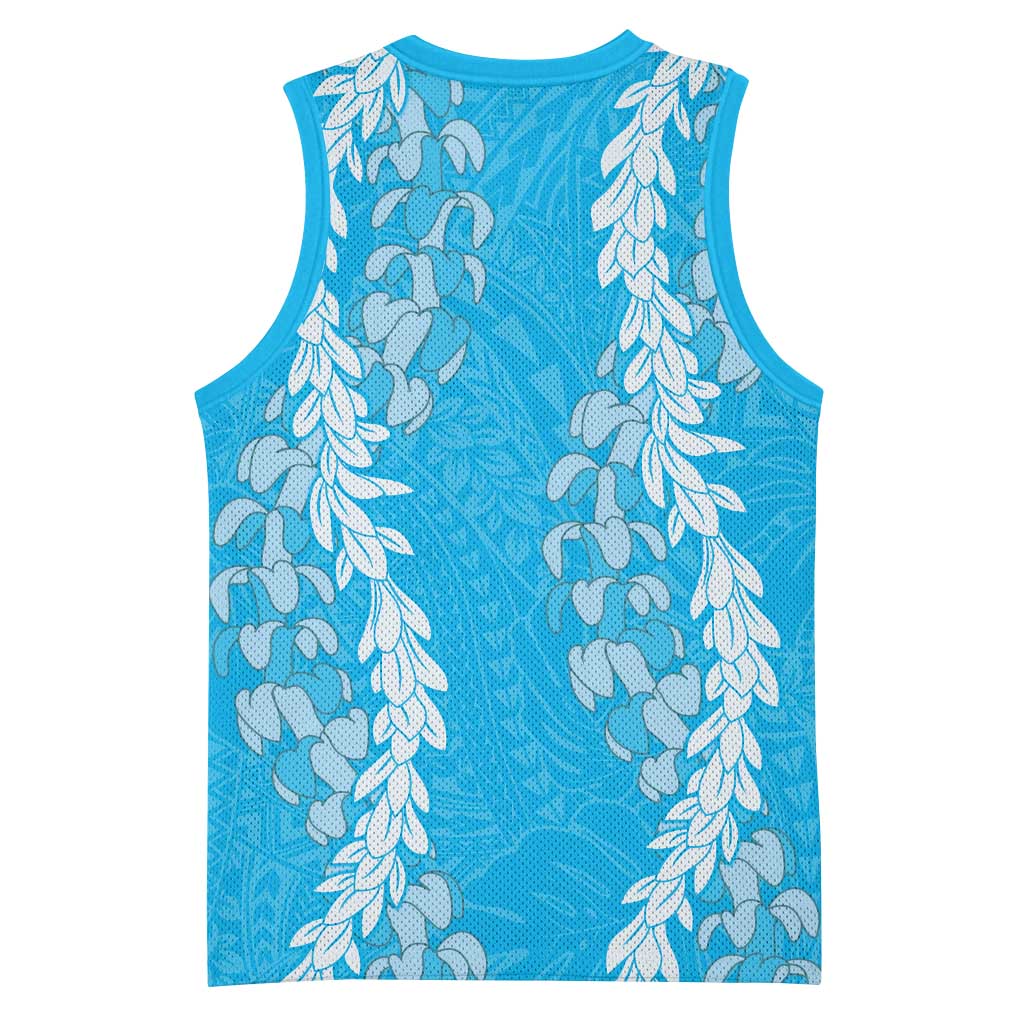 Puakenikeni and Maile Lei Basketball Jersey Blue Double Strand Lei - Polynesian Pride