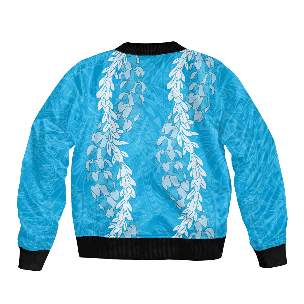 Puakenikeni and Maile Lei Bomber Jacket Blue Double Strand Lei LT9 - Polynesian Pride