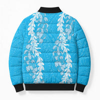 Puakenikeni and Maile Lei Bomber Puffer Jacket Blue Double Strand Lei - Polynesian Pride