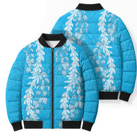 Puakenikeni and Maile Lei Bomber Puffer Jacket Blue Double Strand Lei - Polynesian Pride