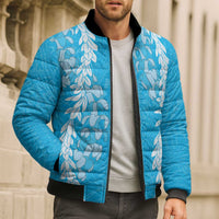 Puakenikeni and Maile Lei Bomber Puffer Jacket Blue Double Strand Lei - Polynesian Pride