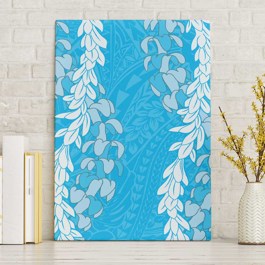 Puakenikeni and Maile Lei Canvas Wall Art Blue Double Strand Lei