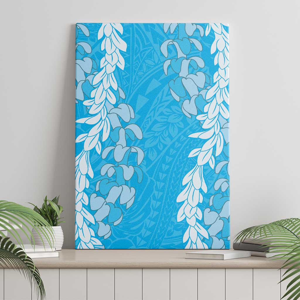 Puakenikeni and Maile Lei Canvas Wall Art Blue Double Strand Lei