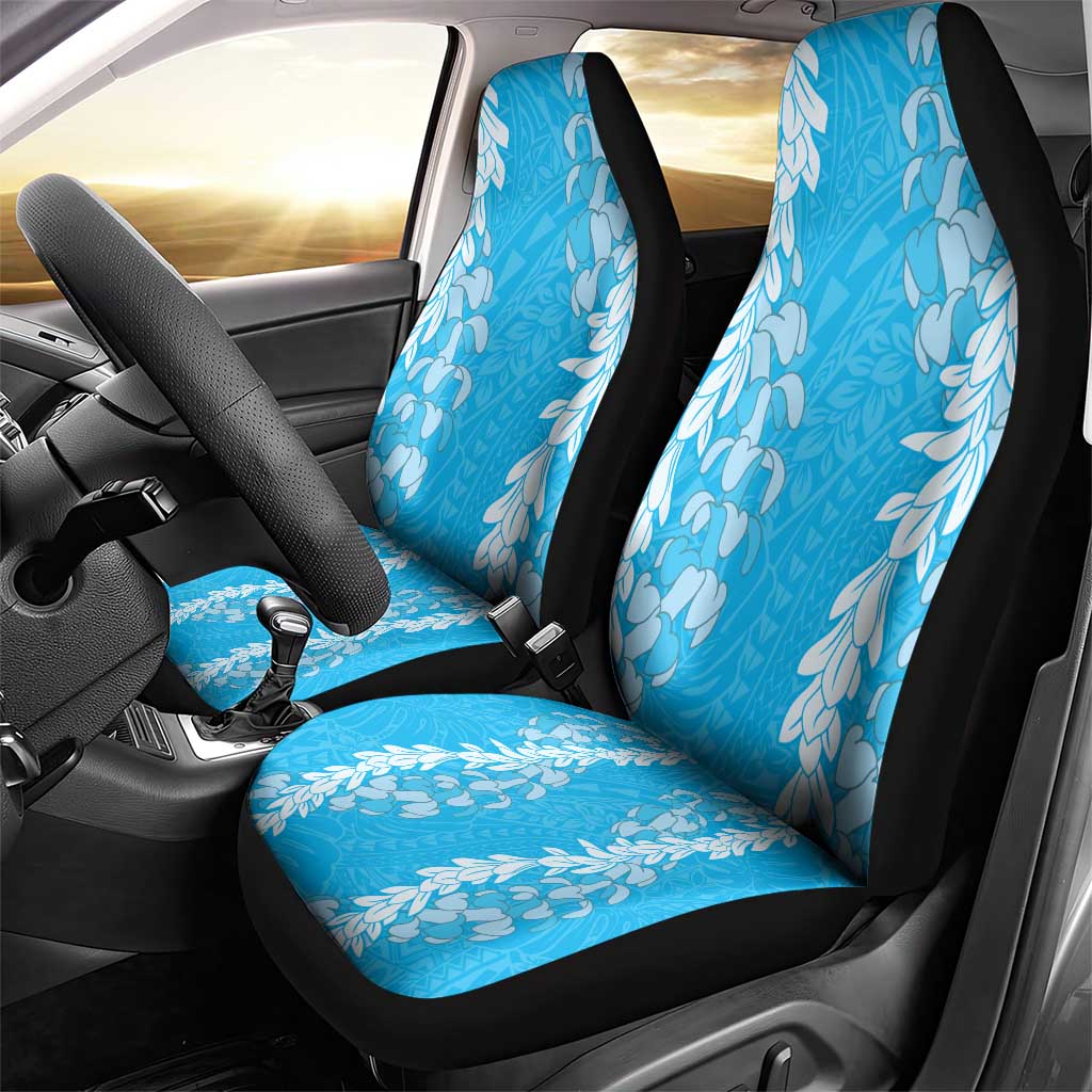 Puakenikeni and Maile Lei Car Seat Cover Blue Double Strand Lei