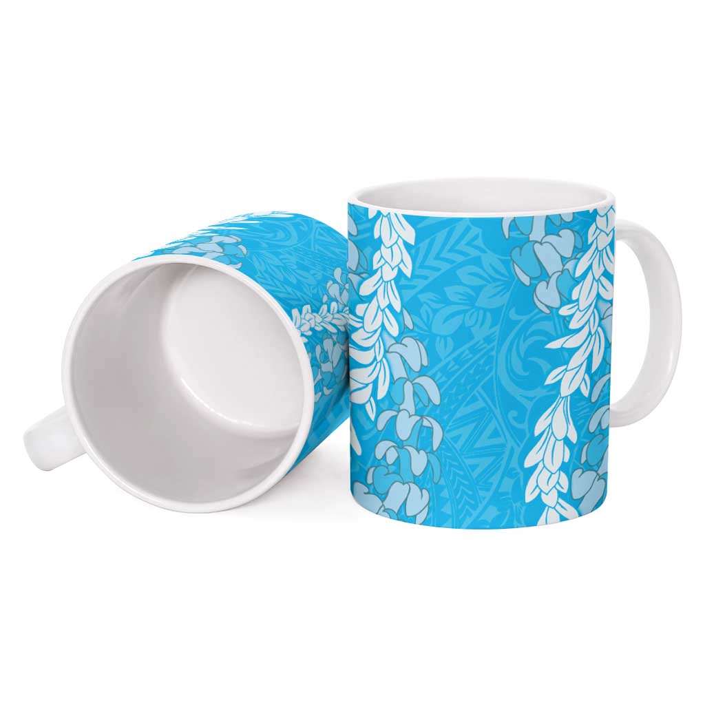 Puakenikeni and Maile Lei Ceramic Mug Blue Double Strand Lei - Polynesian Pride