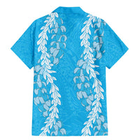 Puakenikeni and Maile Lei Family Matching Mermaid Dress and Hawaiian Shirt Blue Double Strand Lei