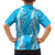 Puakenikeni and Maile Lei Family Matching Off The Shoulder Long Sleeve Dress and Hawaiian Shirt Blue Double Strand Lei