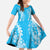 Puakenikeni and Maile Lei Family Matching Off The Shoulder Long Sleeve Dress and Hawaiian Shirt Blue Double Strand Lei