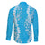 Puakenikeni and Maile Lei Family Matching Off The Shoulder Long Sleeve Dress and Hawaiian Shirt Blue Double Strand Lei