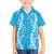 Puakenikeni and Maile Lei Family Matching Off The Shoulder Long Sleeve Dress and Hawaiian Shirt Blue Double Strand Lei