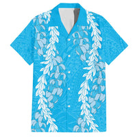 Puakenikeni and Maile Lei Family Matching Tank Maxi Dress and Hawaiian Shirt Blue Double Strand Lei