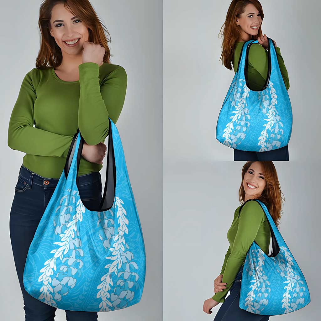 Puakenikeni and Maile Lei Grocery Bag Blue Double Strand Lei