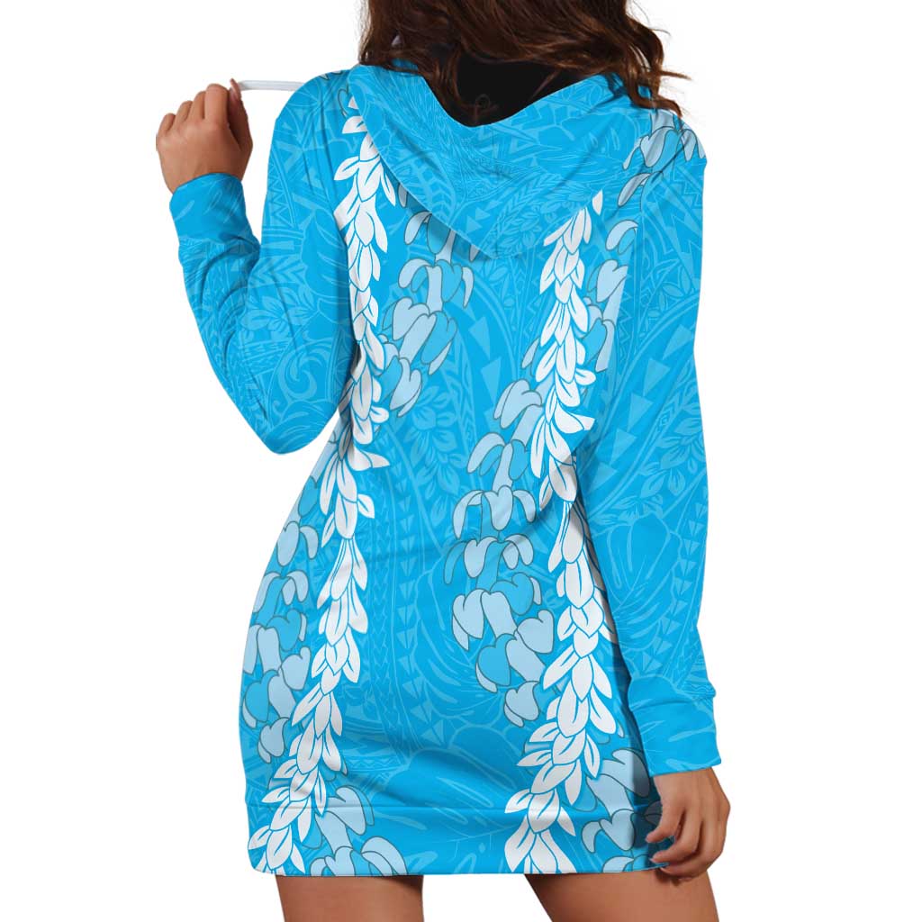 Puakenikeni and Maile Lei Hoodie Dress Blue Double Strand Lei