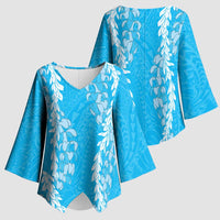 Puakenikeni and Maile Lei Kimono Sleeve Blouse Blue Double Strand Lei - Polynesian Pride