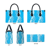 Puakenikeni and Maile Lei Leather Bag Blue Double Strand Lei - Polynesian Pride