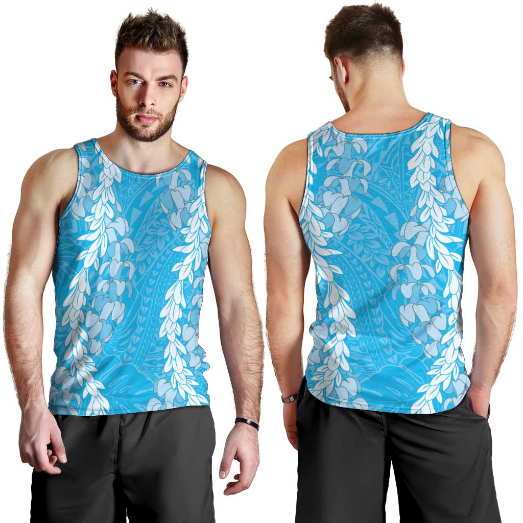 Puakenikeni and Maile Lei Men Tank Top Blue Double Strand Lei