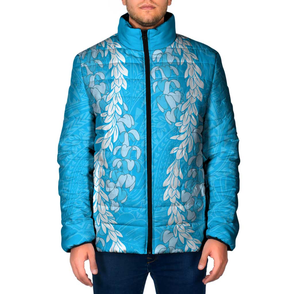 Puakenikeni and Maile Lei Padded Jacket Blue Double Strand Lei LT9 Men Blue - Polynesian Pride