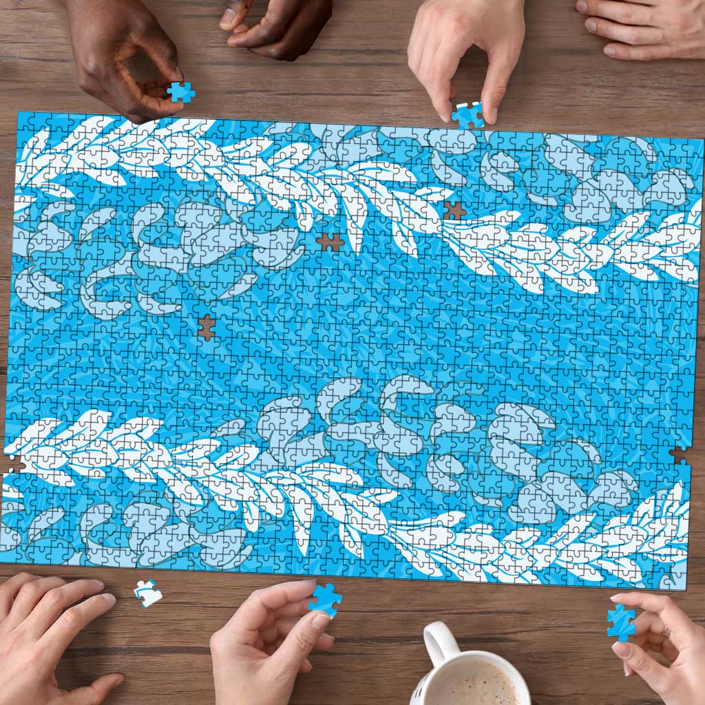 Puakenikeni and Maile Lei Puzzle Blue Double Strand Lei - Polynesian Pride