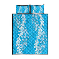 Puakenikeni and Maile Lei Quilt Bed Set Blue Double Strand Lei