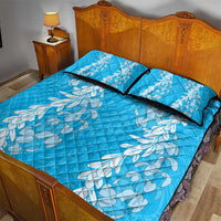 Puakenikeni and Maile Lei Quilt Bed Set Blue Double Strand Lei