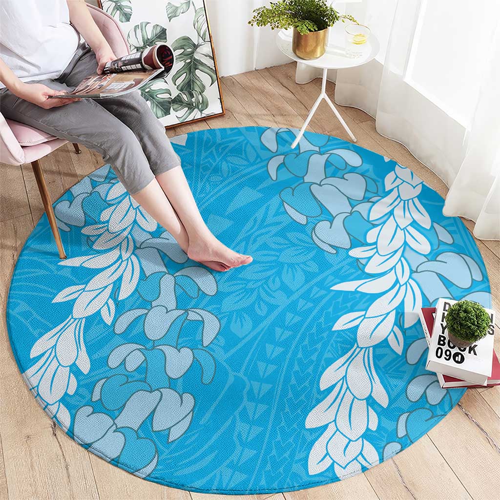 Puakenikeni and Maile Lei Round Carpet Blue Double Strand Lei