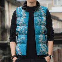 Puakenikeni and Maile Lei Sleeveless Puffer Jacket Blue Double Strand Lei - Polynesian Pride