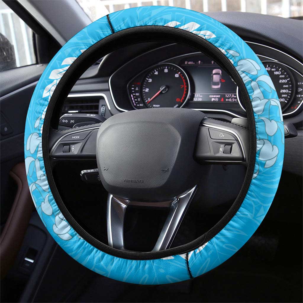 Puakenikeni and Maile Lei Steering Wheel Cover Blue Double Strand Lei