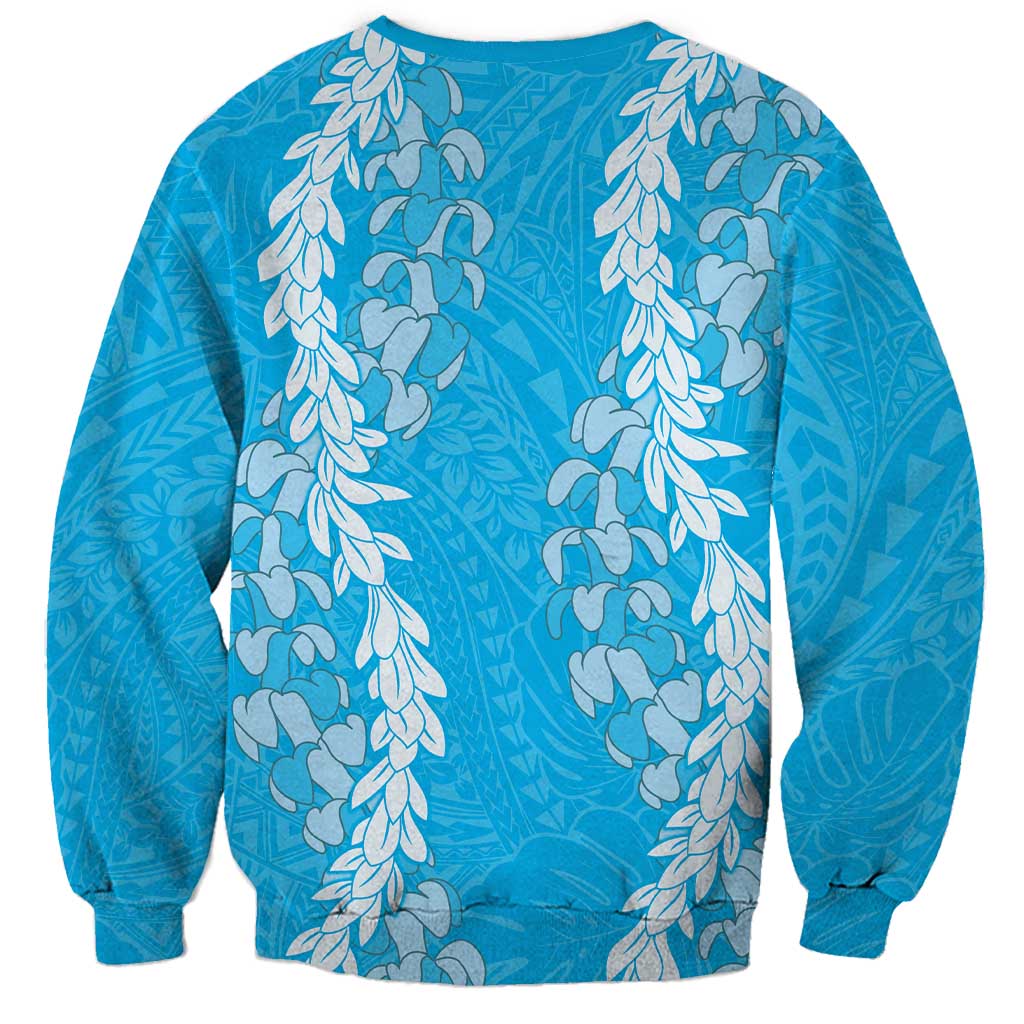 Puakenikeni and Maile Lei Sweatshirt Blue Double Strand Lei