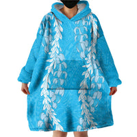 Puakenikeni and Maile Lei Wearable Blanket Hoodie Blue Double Strand Lei