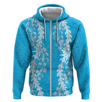 Puakenikeni and Maile Lei Zip Hoodie Blue Double Strand Lei