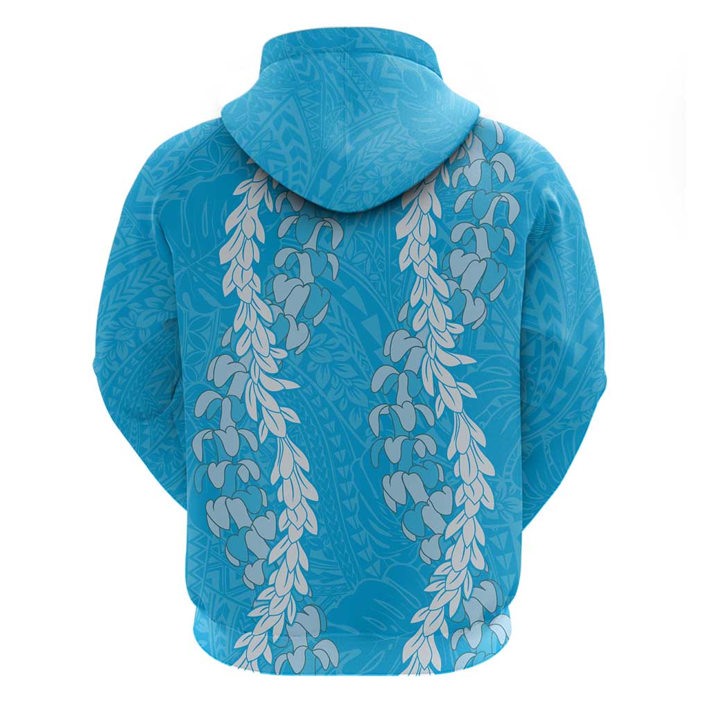Puakenikeni and Maile Lei Zip Hoodie Blue Double Strand Lei
