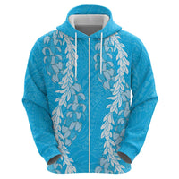 Puakenikeni and Maile Lei Zip Hoodie Blue Double Strand Lei