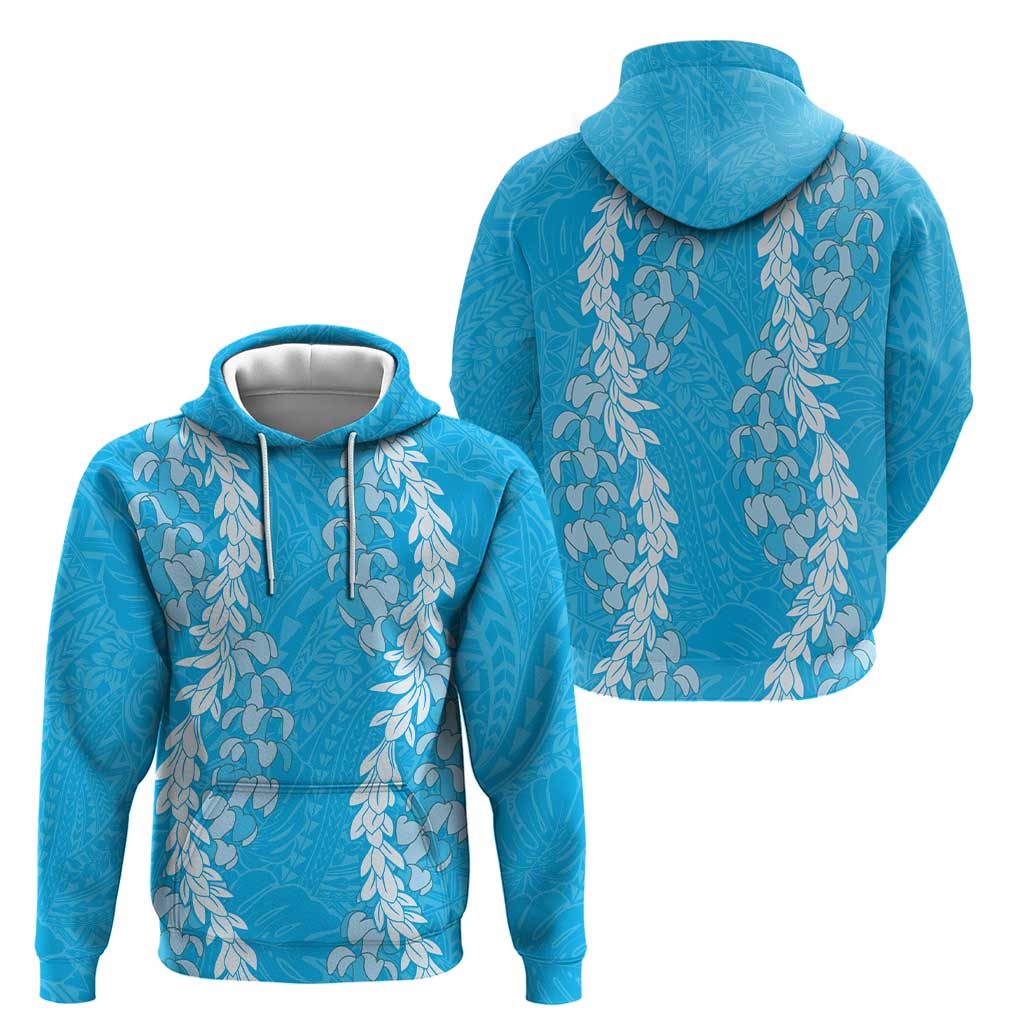 Puakenikeni and Maile Lei Zip Hoodie Blue Double Strand Lei