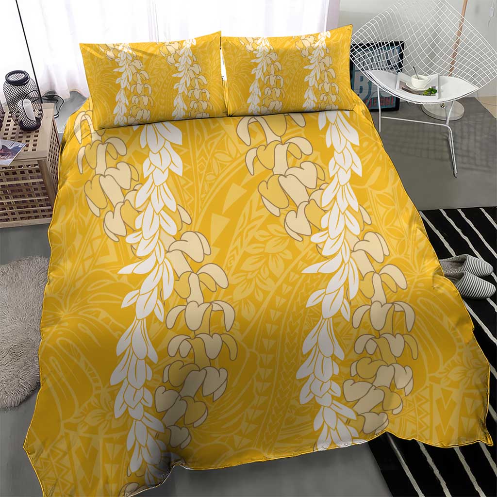 Puakenikeni and Maile Lei Bedding Set Gold Double Strand Lei