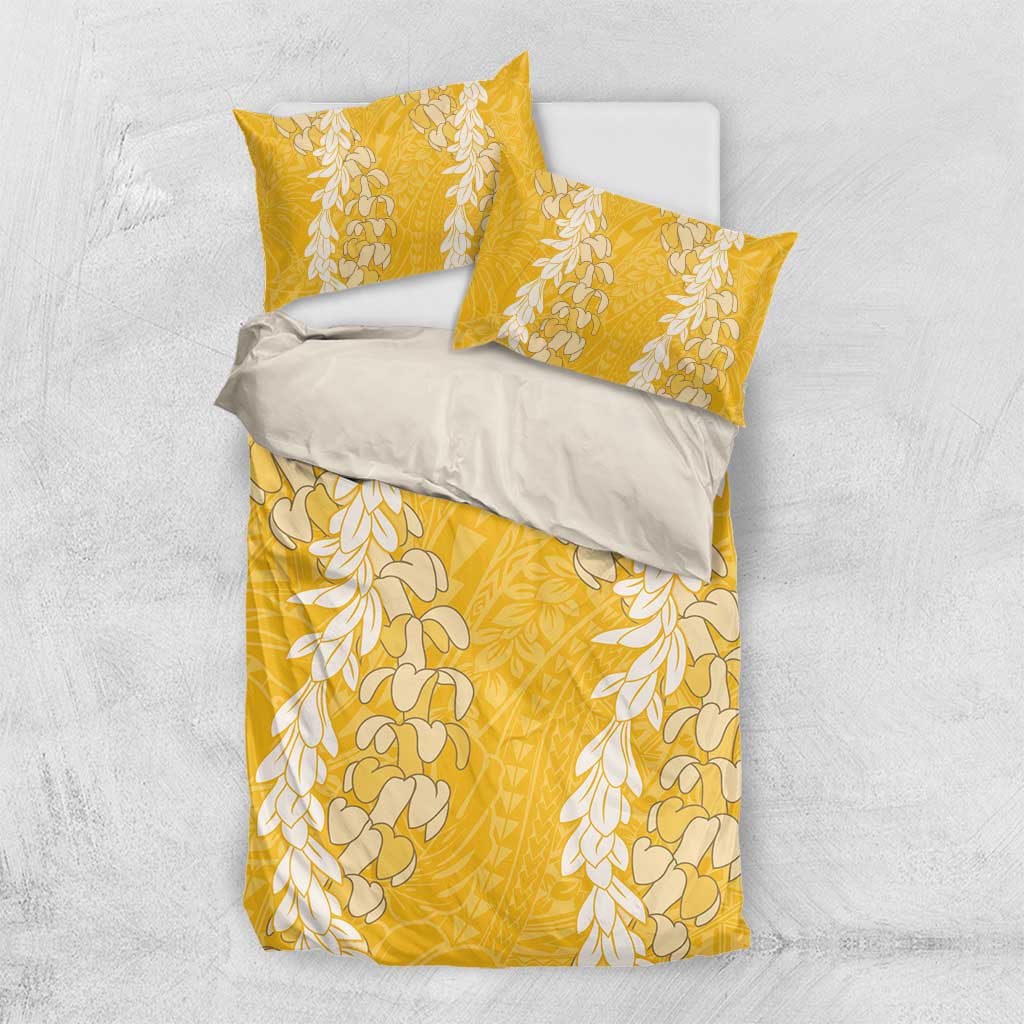 Puakenikeni and Maile Lei Bedding Set Gold Double Strand Lei