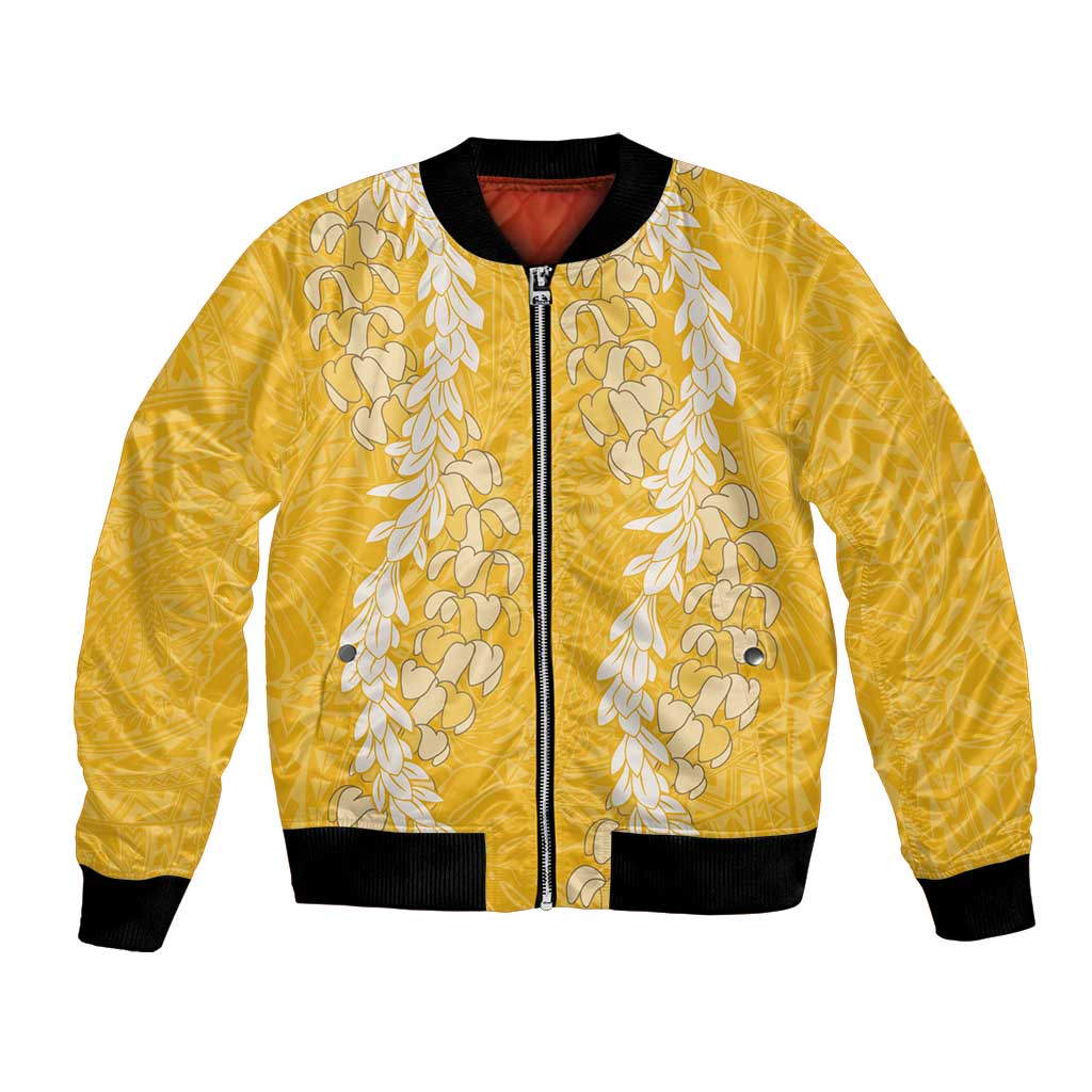 Puakenikeni and Maile Lei Bomber Jacket Gold Double Strand Lei LT9 Unisex Gold - Polynesian Pride