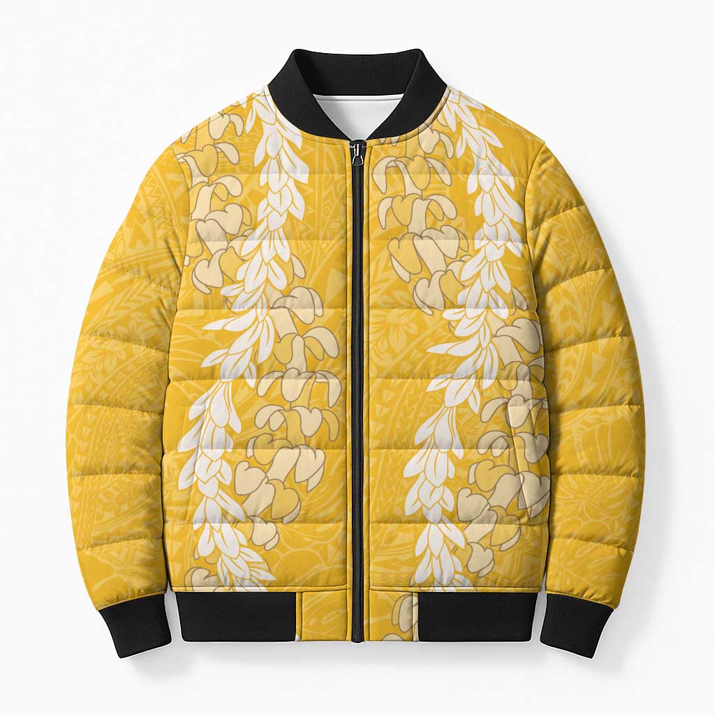 Puakenikeni and Maile Lei Bomber Puffer Jacket Gold Double Strand Lei - Polynesian Pride