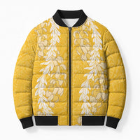Puakenikeni and Maile Lei Bomber Puffer Jacket Gold Double Strand Lei - Polynesian Pride