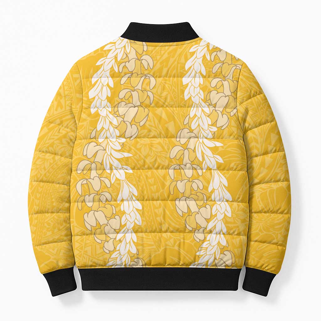 Puakenikeni and Maile Lei Bomber Puffer Jacket Gold Double Strand Lei - Polynesian Pride