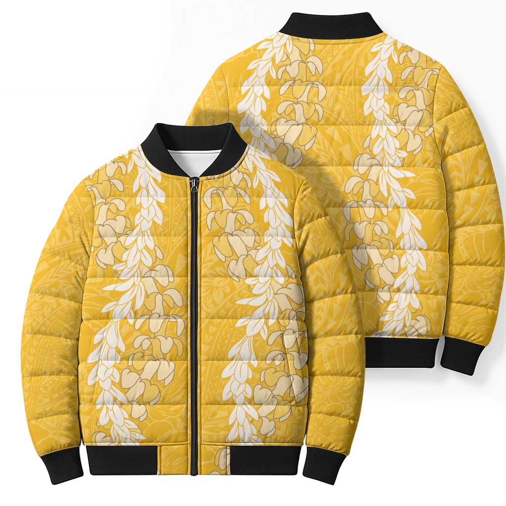 Puakenikeni and Maile Lei Bomber Puffer Jacket Gold Double Strand Lei - Polynesian Pride