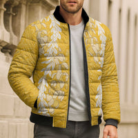 Puakenikeni and Maile Lei Bomber Puffer Jacket Gold Double Strand Lei - Polynesian Pride