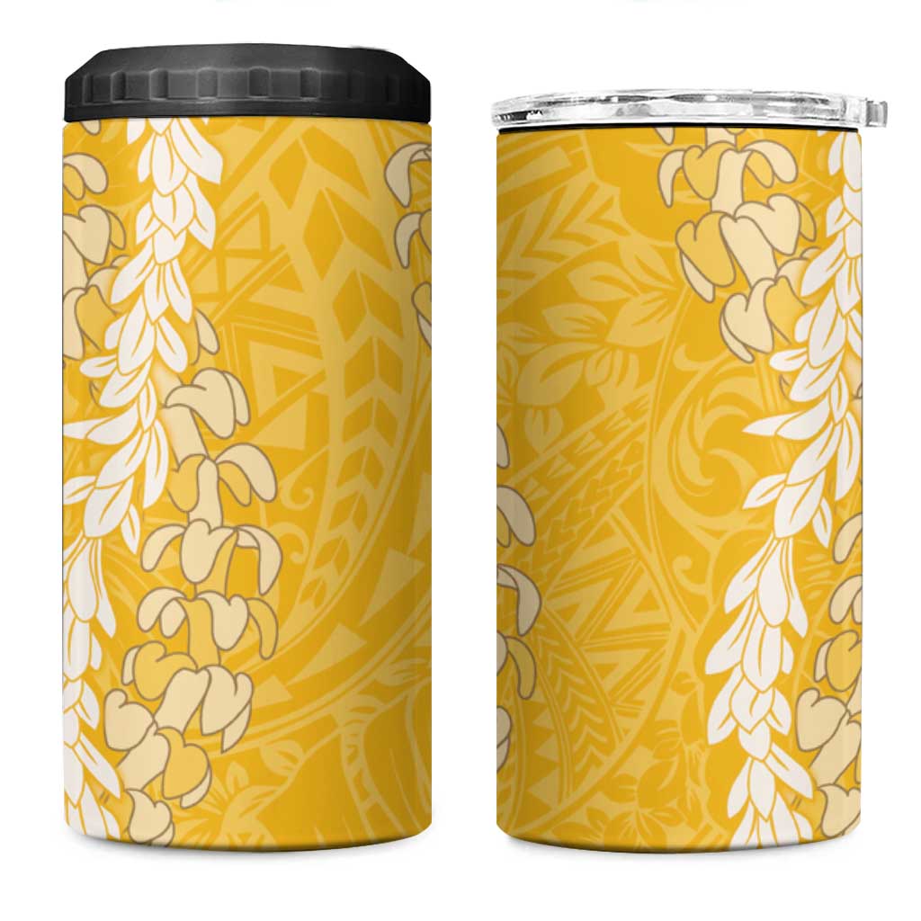 Puakenikeni and Maile Lei 4 in 1 Can Cooler Tumbler Gold Double Strand Lei LT9 One Size: 16 oz Gold - Polynesian Pride