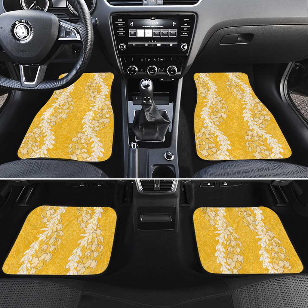 Puakenikeni and Maile Lei Car Mats Gold Double Strand Lei