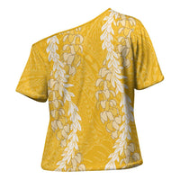 Puakenikeni and Maile Lei Cross Shoulder Shirt Gold Double Strand Lei - Polynesian Pride