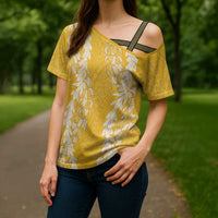 Puakenikeni and Maile Lei Cross Shoulder Shirt Gold Double Strand Lei - Polynesian Pride