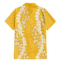 Puakenikeni and Maile Lei Family Matching Mermaid Dress and Hawaiian Shirt Gold Double Strand Lei