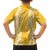 Puakenikeni and Maile Lei Family Matching Off The Shoulder Long Sleeve Dress and Hawaiian Shirt Gold Double Strand Lei