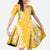Puakenikeni and Maile Lei Family Matching Off The Shoulder Long Sleeve Dress and Hawaiian Shirt Gold Double Strand Lei